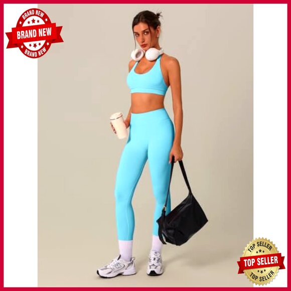 3-Piece Seamless Workout Set Halter Sports Bra High Waist Leggings Shrug - Picture 5 of 6